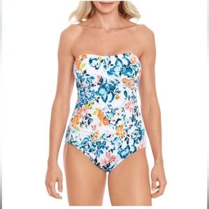 Time & Tru Womens Blurred Botanics Bandea One Pece Swimswuit Size Small